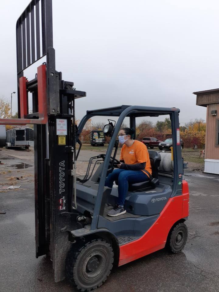 The girls were outside practicing their forklift skills in the parking lot today preparing...